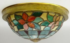 Tiffany style ceiling light shade with floral banding and brass mount,