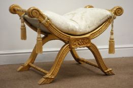 Classical style gilt wood 'X' framed dressing stool, W76cm, H53cm,