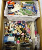 Collection of sewing Silks, needles, pins, fasteners,