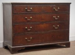 Georgian oak chest, of four cockbeaded drawers on shaped bracket supports, W127cm, H92cm,