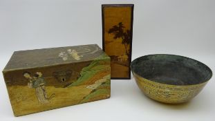 Chinese games box painted with figures in a landscape, produced by Cathay Lace Co. L29.