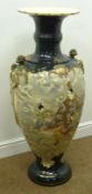 Large Japanese Satsuma two handled floor vase of baluster form with flared rim decorated with