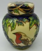 Moorcroft limited edition ginger jar, decorated with Robins amongst ivy & holly,