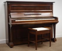 Bluthner rosewood upright piano, cast iron overstrung movement circa 1905, (W158cm, H129cm,