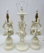 Pair Italian porcelain Cherub table lamps and similar Classical style table lamp with corinthium