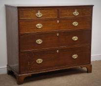 George III oak chest of two short and three long drawers, original oval brass plate handles,