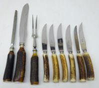 Set of six antler handled steak knives by John Lacey,