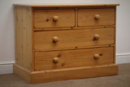 Solid Pine chest of two short and two long drawers, plinth base, W91cm, H69cm,