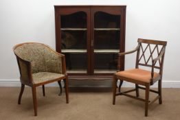 Early 20th century mahogany glazed bookcase display cabinet, two doors enclosing two shelves,