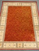 Persian style maroon and beige ground rug, repeating border, floral field,