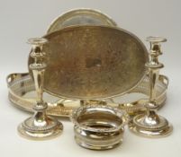 Silver-plated galleried tea tray, L57cm, plated salver,