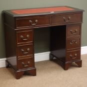 George lll style mahogany twin pedestal desk of eight drawers, on bracket feet, W92cm, H76cm,