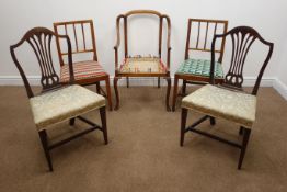 Pair of Hepplewhite style mahogany dining chairs with arched backs and upholstered seats,