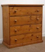 Solid pine chest of four drawers, plinth base, W108cm, H107cm,