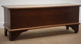 George lll oak planked coffer, with hinged lid on bracket supports, W134cm, H152cm,