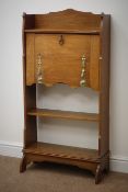 Arts and Crafts oak bureau, raised shaped back, fall front enclosing fitted interior, single shelf,