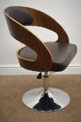 Rosewood bent plywood tub shaped adjustable swivel desk chair,