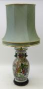 20th century Chinese Famille Verte baluster shaped table lamp with dog of fo handles,