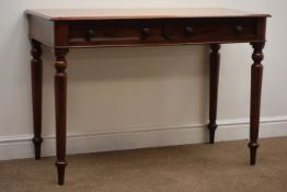 19th century mahogany side table, moulded top and two frieze drawers, on turned supports, W112cm,