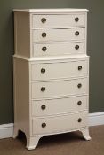White finish bow front small tallboy chest of seven drawers, W60cm, H110cm,