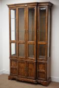 Quality walnut veneered breakfront display cabinet,