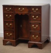 George l style mahogany kneehole desk, moulded top with leather inset writing surface,