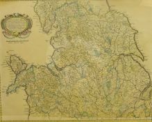 19th century hand coloured map of the northern counties of England and Wales,