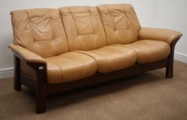 Ekornes Stressless three seat sofa upholstered in tan leather,
