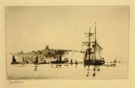 Off Scarborough, etching signed in pencil by Frank Henry Mason (Staithes Group 1875-1965), Hastings,