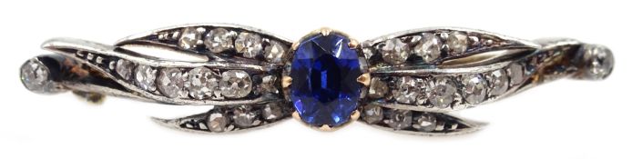 Gold and silver sapphire and old cut diamond set fancy bar brooch Condition Report