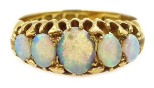 Early 20th century 18ct gold five stone opal ring, makers mark E & W,