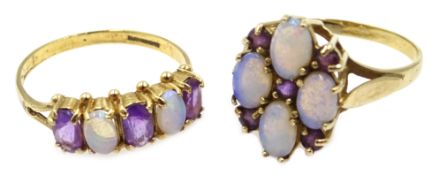 Two opal and amethyt 9ct gold rings hallmarked 9ct Condition Report cluster 2.