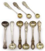 Pair Georgian, set of four and set of three Victorian silver salt spoons all hallmarked 6.