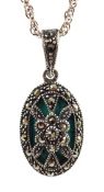 Silver marcasite and turquoise pendant necklace,