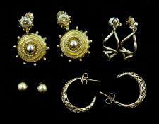 Four pairs of 9ct gold earrings, tested or stamped, approx 9.