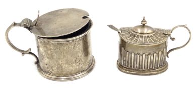 Silver mustard by Edward Barnard & Sons Ltd London 1925 and a smaller one with spoon by James