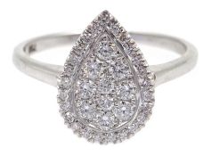 18ct white gold pear shaped diamond cluster ring, diamonds 0.