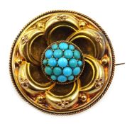 Victorian turquoise mourning circular brooch Condition Report Diameter = 3cm<a