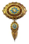 Victorian 15ct gold (tested) turquoise enamel and seed pearl mourning brooch Condition