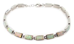 Silver rectangular opal link bracelet,