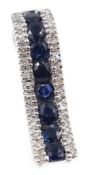 White gold sapphire and diamond three row pendant,