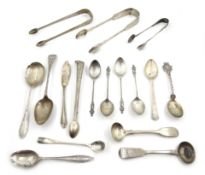 Collection of Georgian and later silver spoons and sugar nips hallmarked approx 9oz