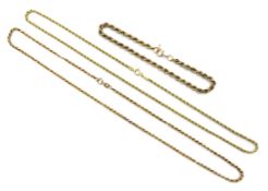 Two 9ct gold triple rope twist necklaces and a similar 9ct gold bracelet,
