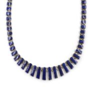 Silver graduating lapis lazuli necklace,