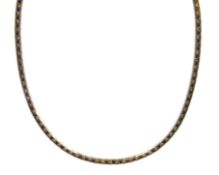 White and yellow gold interlinked triangle design necklace , hallmarked 9ct, approx 18.