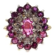 9ct gold ruby and diamond cluster ring, hallmarked Condition Report Approx 4.