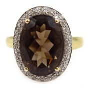 9ct gold smoky quartz and diamond ring Condition Report Approx 4.