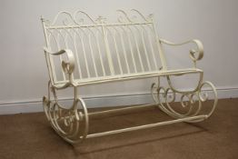 White finish two seat garden rocking bench,