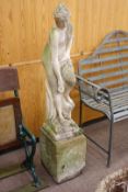 Composite garden statue of a part naked female, on square pedestal, H130cm,
