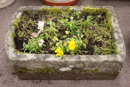 Rectangular stone trough planter, with one D shaped end, L73cm, D50cm,